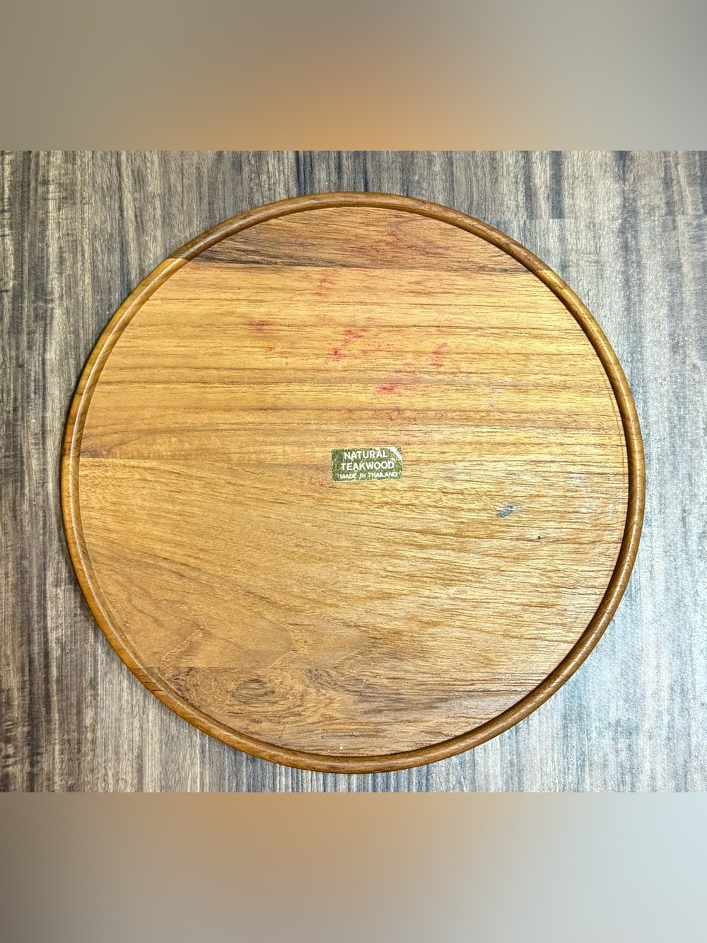 Vintage Natural Teakwood Round Lazy Susan Rotating Spinning Swivel